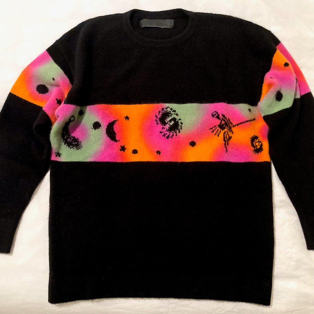 The Elder Statesman galactic space game rambler sweater intarsia knit